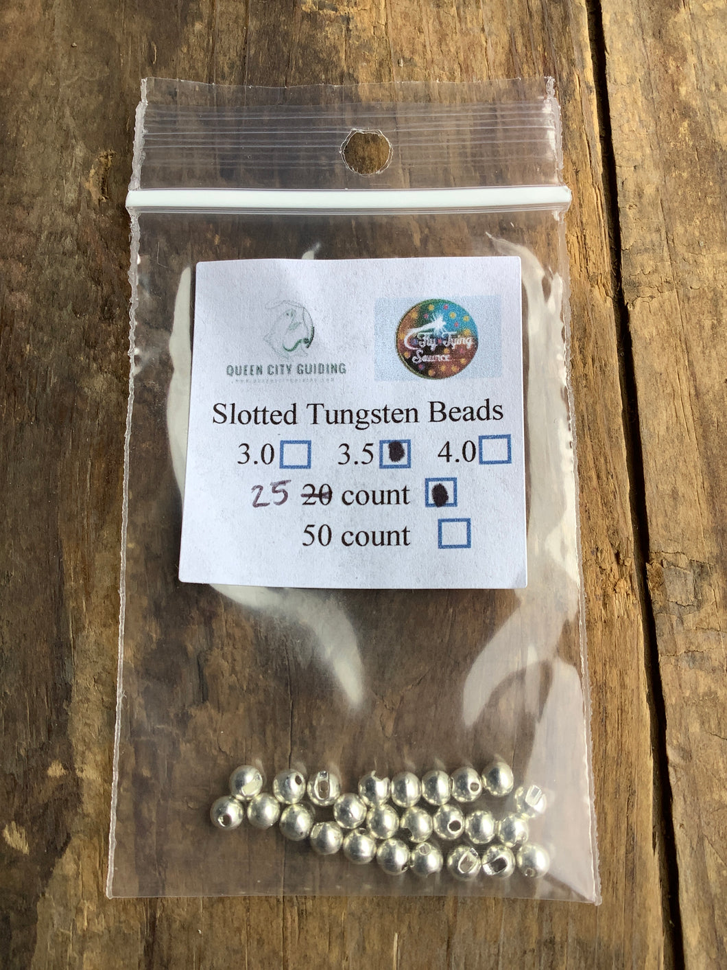 QCG Slotted Tungsten Beads 25 pack (3.0 3.5 4.0 mm)