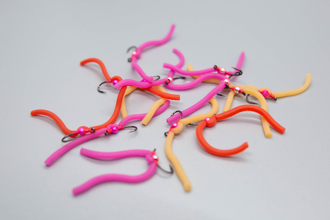 3 Tungsten Beaded Squirmy Worms (In Stock)